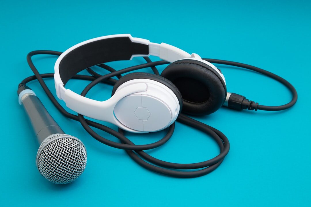 Professional podcast recording studio with microphone and headphones