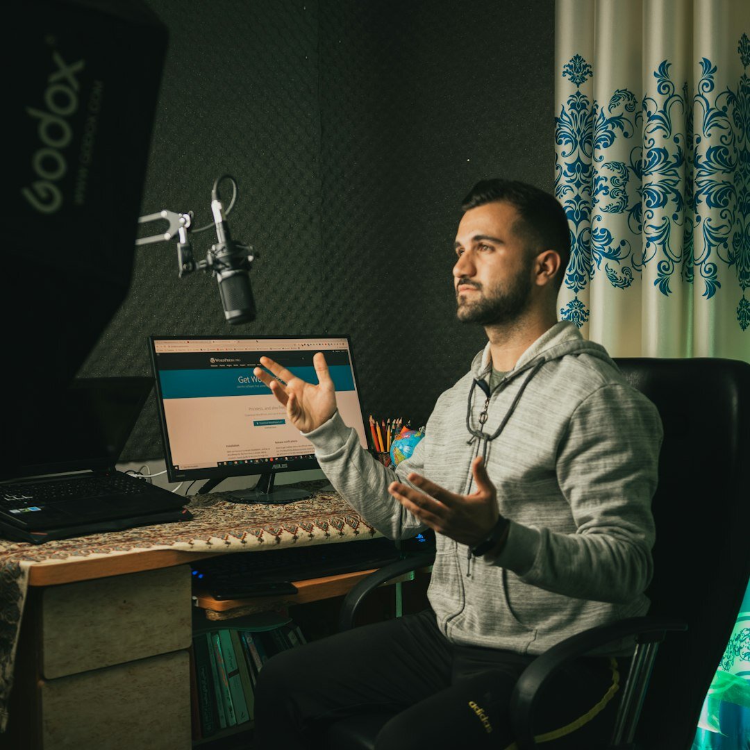Professional man audio engineer with headphones